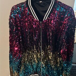 Sequin Bomber Jacket with Multicolor Gradient